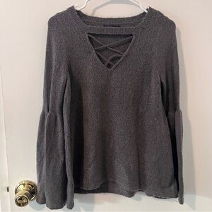 AEO Criss Cross Bell Sleeve Sweater Brown Medium American Eagle Soft Boho Brown